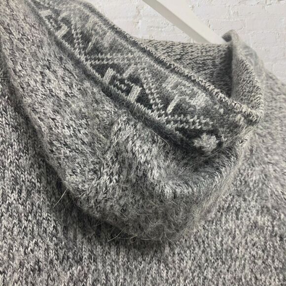 Alpaca Fina Hoodie Size S 100% Alpaca Handknit Peru Gray Tribal Pattern - Picture 7 of 16